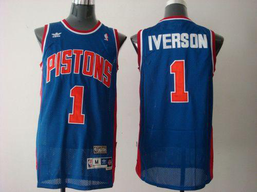 Men's Detroit Pistons #1 Allen Iverson Blue Throwback Stitched NBA Jersey