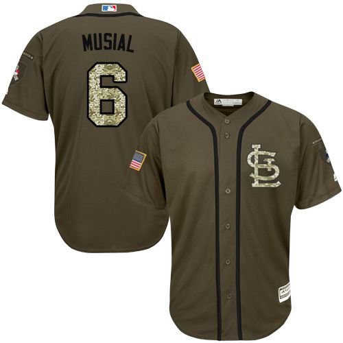 St. Louis Cardinals #6 Stan Musial Green Salute to Service Stitched MLB Jersey