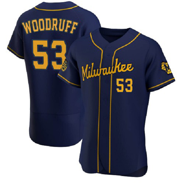 Men's Milwaukee Brewers #53 Brandon Woodruff MLB Navy Flex Base Jersey