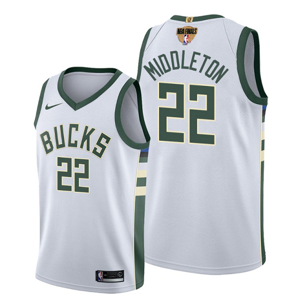 Men's Nike Milwaukee Bucks #22 Khris Middleton 2021 NBA Finals White Jersey