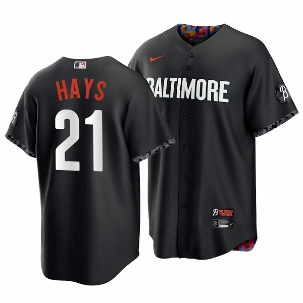 Men's Baltimore Orioles #21 Austin Hays 2023 City Connect Black Cool Base Jersey