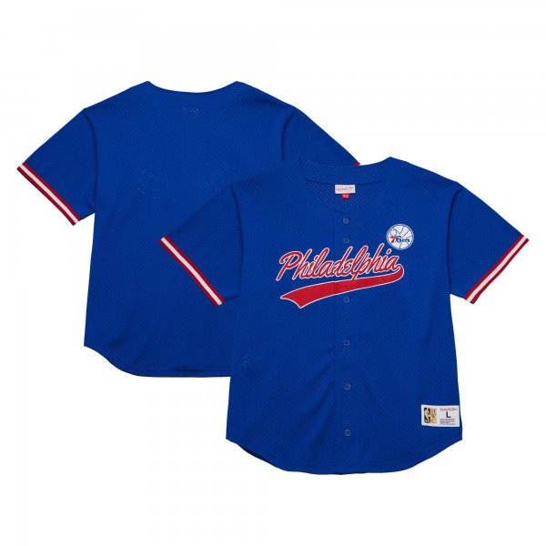 Men's Philadelphia 76ers  Mitchell & Ness Royal Hardwood Classics On The Clock Mesh Fashion Baseball Jersey