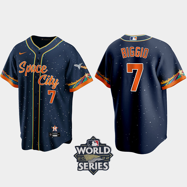 Houston Astros Craig Biggio 2021 City Connect Replica Men's MLB Jersey with 2022 World Series Patch - Navy