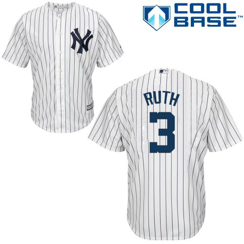 Men's New York Yankees #3 Babe Ruth White Navy Blue Pinstripe Majestic MLB Jersey