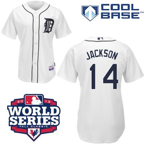 Detroit Tigers #14 Austin Jackson White Cool Base w/2012 World Series Patch Stitched MLB Jersey