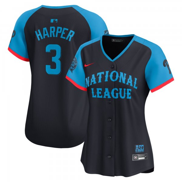 Women's National League #3 Bryce Harper Nike Navy 2024 MLB All-Star Game Cool Base Jersey