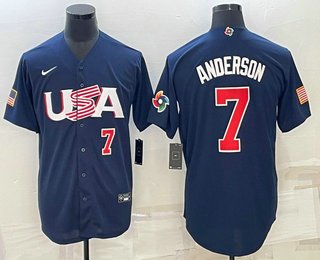 Men's USA Baseball #7 Tim Anderson 2023 Navy World Baseball Classic Stitched Jerseys