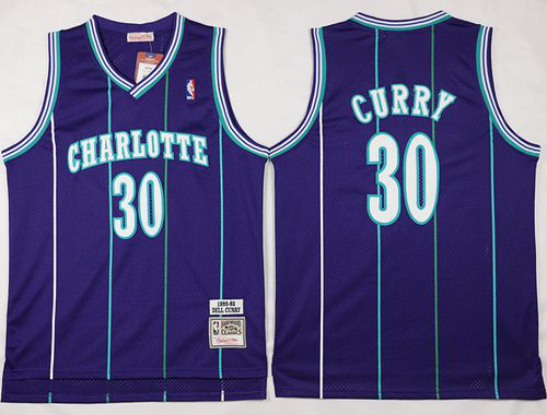 Men's Mitchell And NessCharlotte Hornets #30 Dell Curry Purple Throwback Stitched NBA Jersey