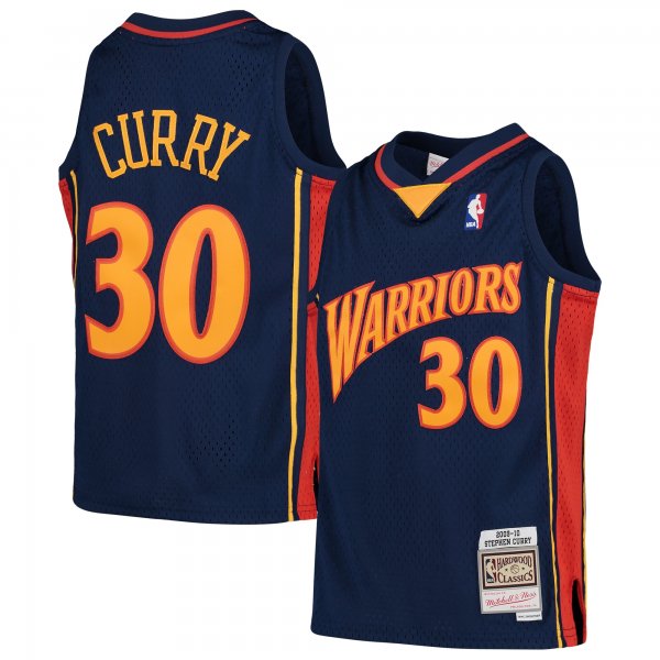 Youth Golden State Warriors Stephen Curry Mitchell & Ness Navy 2009-10 Hardwood Classics Swingman Throwback Jersey