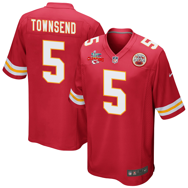 Tommy Townsend #5 Kansas City Chiefs Super Bowl LVII Champions 3 Stars Men's Game Red NFL Jersey