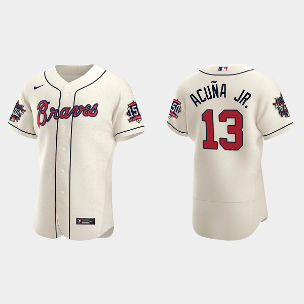 Men's Atlanta Braves #13 Ronald Acuna Jr. Cream Alternate 2021 MLB All-Star Jersey