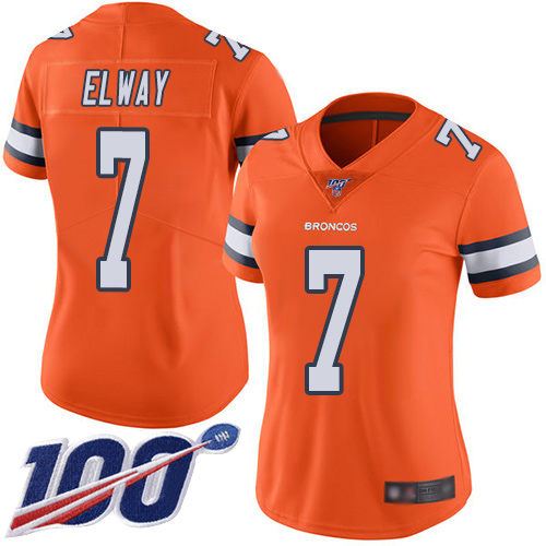 Women's Denver Broncos #7 John Elway OrangeStitched NFL Limited Rush 100th Season Jersey