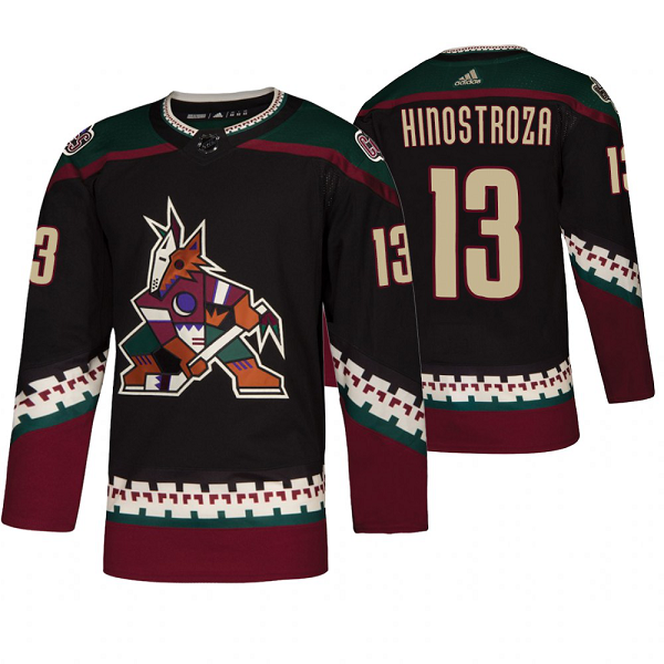 Men's Adidas Arizona Coyotes #13 Vinnie Hinostroza Black Alternate Throwback Jersey