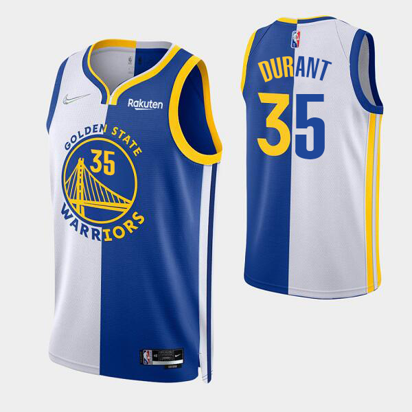 Men's Golden State Warriors #35 Kevin Durant Blue White Split NBA Jersey