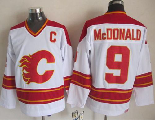 Calgary Flames #9 Lanny McDonald White CCM Throwback Stitched NHL Jersey