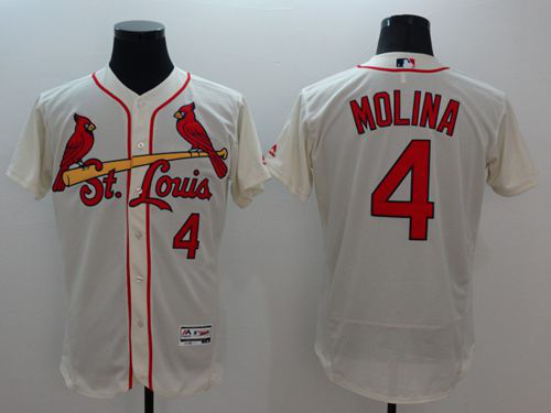 St. Louis Cardinals #4 Yadier Molina Cream Flexbase Collection Stitched MLB Jersey