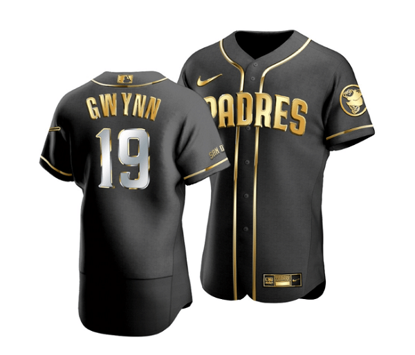 Men's San Diego Padres #19 Tony Gwynn Black MLB Golden Edition Jersey