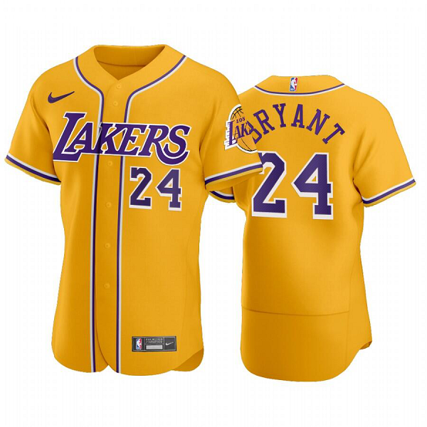 Men's Los Angeles Lakers #24 Kobe Bryant Yellow MLB Crossover Edition Jersey